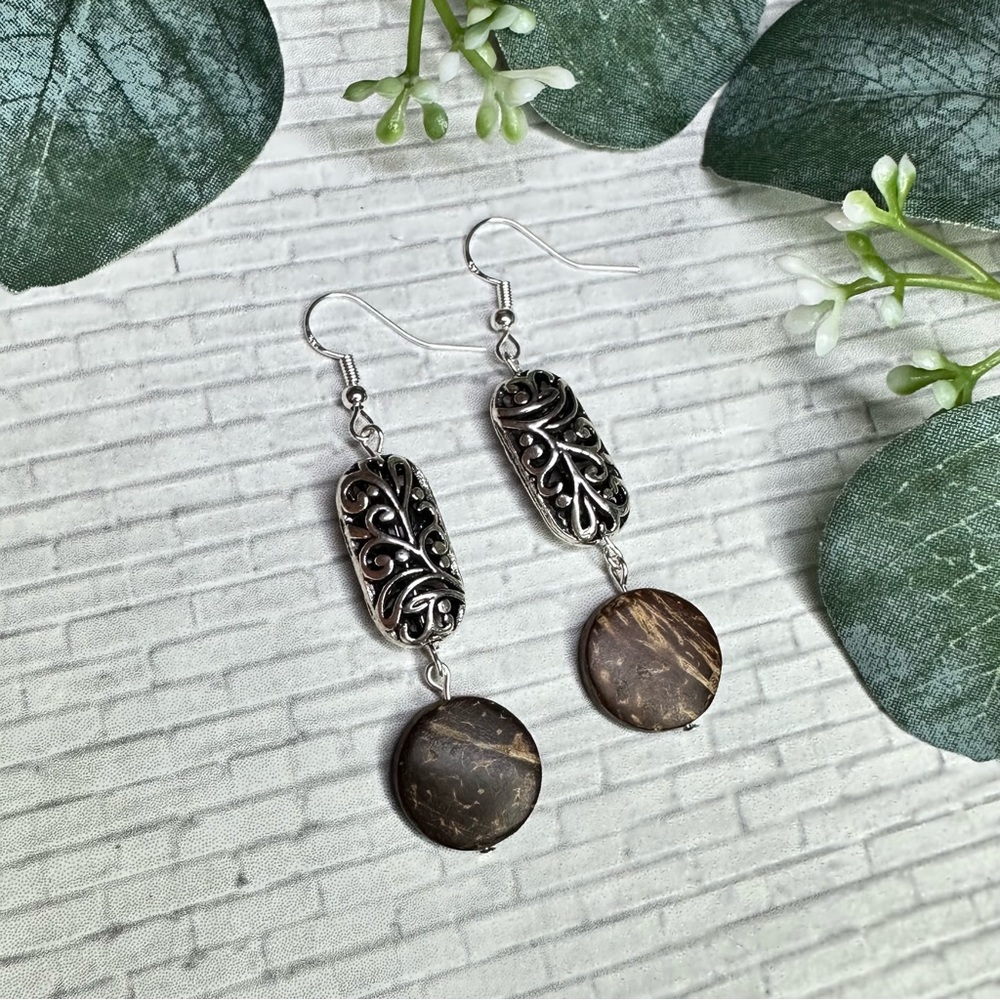 3/$25 Silver Filigree & Wood Dangles
